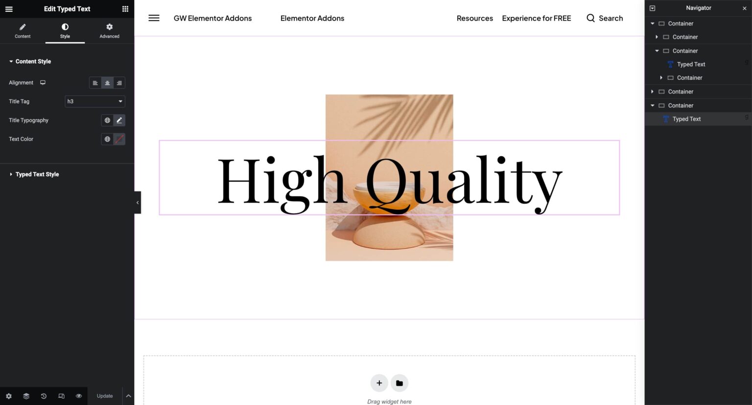 Typed Text Elementor Widget - GW Elementor Addons & Themes Documentation